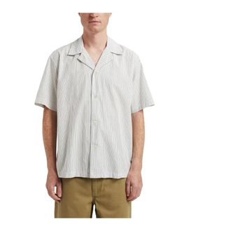 Norse Projects Poplin Stripe SS Ecru Overhemd - Heren - Korte mouwen Overhemden - Beige - XL - Katoen - Overhemden