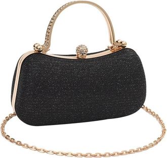 Generic Glitter Evening Banquet Bag, Clutch Handbag with Chain, Retro Rhinestone Crossbody Bag, Portable Purse Chain Bag for Wedding Party(Black)