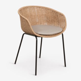 Sklum Pack De 4 Sillas De Comedor Con Reposabrazos En Rat&aacute;n Sint&eacute;tico Y Acero New Tulua Sklum