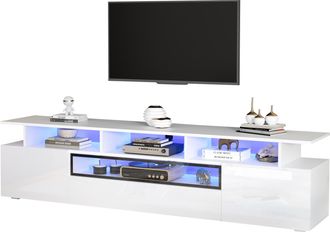 STILVORA Mueble Tv Con 2 Puertas, 1 Caj&oacute;n, 10 Huecos Y Led, Frontal Brillante, Para Sal&oacute;n, 180 &times; 38 &times; 45 Cm