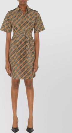 Burberry check cotton belted midi shirt dress
