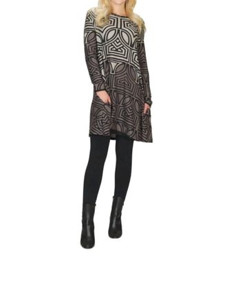 Papillon Geo Design A-Line Sweater Dress In Taupe