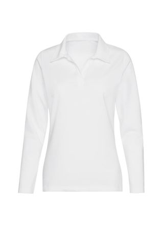Trigema Poloshirt TRIGEMA TRIGEMA Langarm Poloshirt ohne Knopfleiste, Damen, Gr. 3XL, weiss (wei&szlig;), 100% Baumwolle, Basic, Shirts Poloshirt