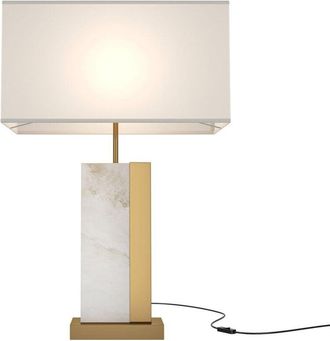 Maytoni Lampada Da Tavolo Moderno Bianco Metallo Ottone Paralume Tessuto Luce E27 60W