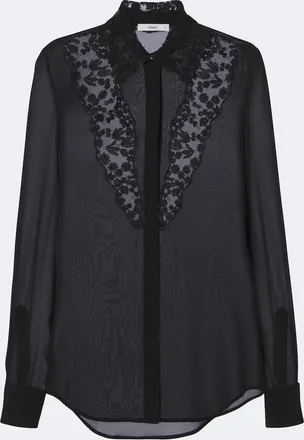 Fendi Lace-trimmed silk georgette shirt