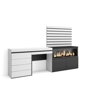 Skraut Home Tocador, Dormitorio Habitaci&oacute;n, 234x145x35 Cm, Con Caj&oacute;n, Chimenea El&eacute;ctrica Xxl, C&oacute;moda, Cajonera, Listones Decorativos, Estilo Moderno, Blanco - Skr