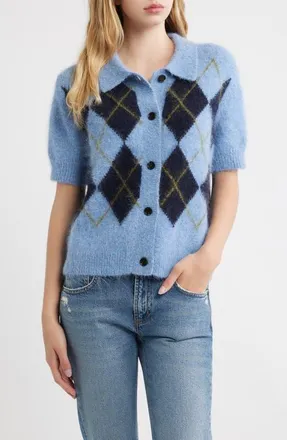 Rails Kelly Argyle Short Sleeve Cardigan at Nordstrom, Size Xx-Small