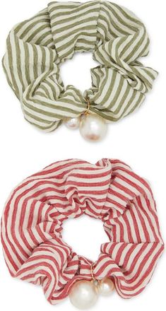 Tasha Assorted 2-Pack Faux Pearl Stripe Scrunchies in Pink Green at Nordstrom