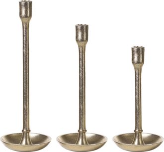 Beliani Conjunto De 3 Candeleros De Metal Dorado Portavelas Centro De Mesa Glamour Liwung