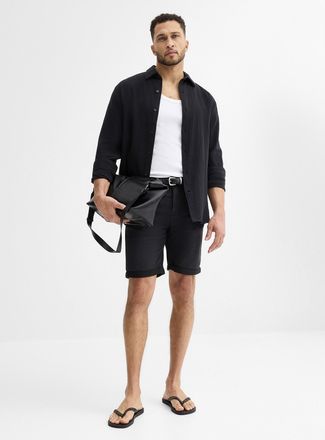 Only & Sons Mens Knit-like underside black denim Bermuda Shorts