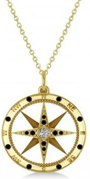 Allurez Compass Pendant Black & White Diamond Accented 18k Yellow Gold (0.19ct)