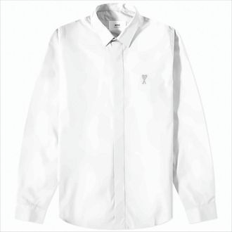 Ami Long-Sleeve White Cotton Shirt With Refined Detailing