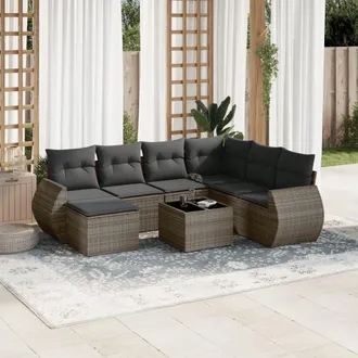 vidaXL Vidaxl - Set De Sof&aacute;s De Jard&iacute;n 8 Pzas Y Cojines Rat&aacute;n Sint&eacute;tico Gris