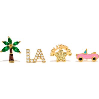 Girls Crew City of Angels Set of 4 Assorted Single Stud Earrings in Gold at Nordstrom