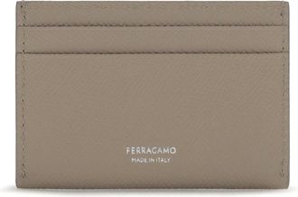 Ferragamo Womens Gancini Card Holder Taupe Grey Calf Leather Bos Taurus Wallet