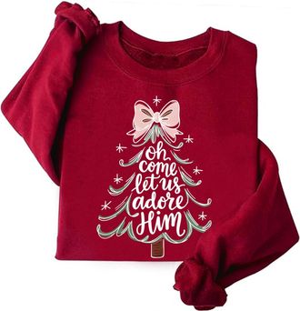 Generic Oh Come Let Us Adore Him Sweatshirt Christian Christmas Sweatshirt Christmas Tree Sweatshirts Oh Come Let Us Adore Him Shirt Christmas Tree Shirt Xmas