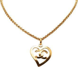 Chanel CC Gold Plated Heart Pendant Necklace
