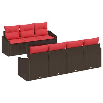 vidaXL Juego De Sof&aacute; 8 Uds. 3-n&uacute;mero De Plazas Marr&oacute;n Y Rojo Vidaxl
