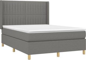 vidaXL Vidaxl - Cama Box Spring Colch&oacute;n Y Luces Led Tela Gris Oscuro 140x190 Cm