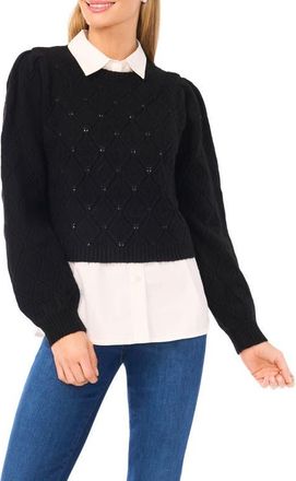 Ted Baker Pointelle Mixed Media Sweater in Rich Black at Nordstrom, Size X-Small