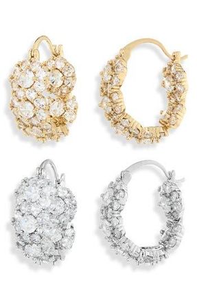 Natasha Set of 2 Cubic Zirconia Hoop Earrings in Gold/Silver at Nordstrom Rack