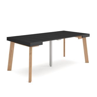 Skraut Home Mesa Consola Extensible, Mesa Comedor Plegable, 180, Para 8 Comensales, Patas De Madera, Estilo Moderno, Negro - Skraut Home