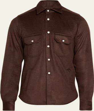 Kiton Mens Cashmere and Wool Flap-Pocket Overshirt