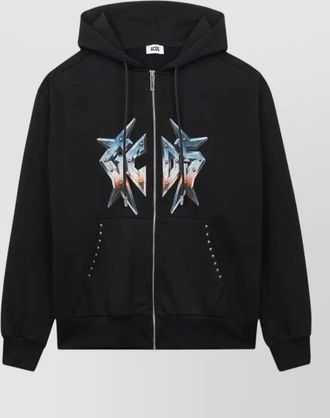 GCDS hooded zip jacket graphic print studs