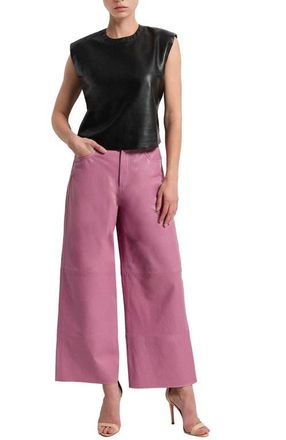 AS by DF Ruby Leather Wide Leg Jeans in Mauve at Nordstrom, Size 3X-Large