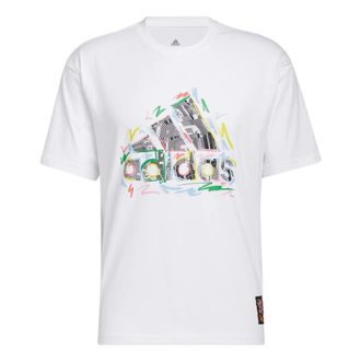 adidas Mens adidas Alphabet Logo Multi-Color Printing Short Sleeve White T-Shirt HC4456