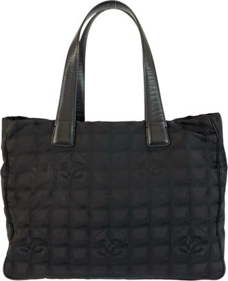 Chanel Black Nylon Leather Shoulder Bag Tote Bag (Pre-Owned)