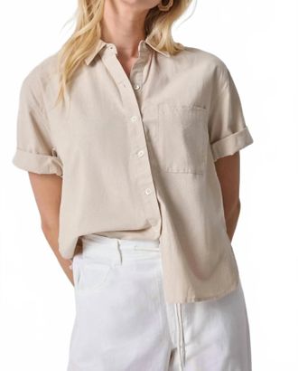 Lilla P Linen Blend Boyfriend Button Down Shirt In Bamboo