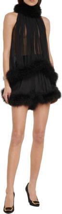 Saint Laurent Feather-trimmed silk crêpe top & shorts Size S