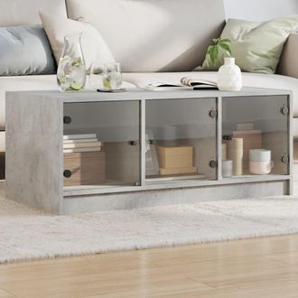 vidaXL Mesa De Centro Con Puertas De Vidrio Grs Hormig&oacute;n 102x50x42 Cm Vidaxl