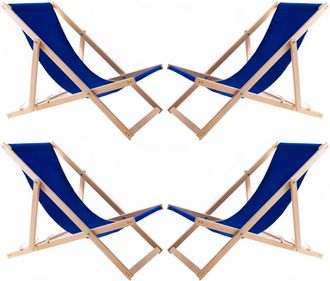 OEM 4 Tumbonas De Madera Con Tapizado Azul Aciano