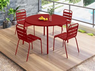 Vente-Unique Sala da pranzo da giardino un tavolo D.110 cm e 4 sedie impilabili in Metallo Rosso - MIRMANDE di MYLIA
