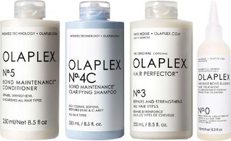 Olaplex Womens Repair Bundle: No.4C Clarifying Shampoo 250ml, No.5 Bond Maintenance Conditioner No.0 Intensive Treatment 155ml & No.3 Hair Perfector - One Siz