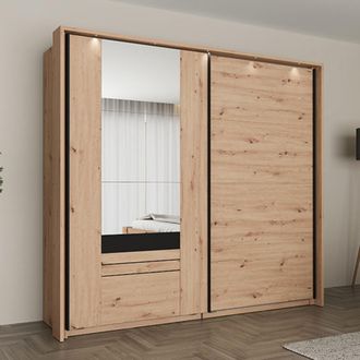 Dmora Guardarropa 2 Puertas Lalibe, Armario Dormitorio 2 Estantes, Perchero, Puertas Corredizas, 220x205 Cm Roble Nudos Marr&oacute;n