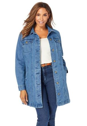 Jessica London Long Denim Jacket in Medium Stonewash at Nordstrom, Size 36
