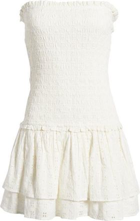 BP. Strapless Smock Eyelet Lace Minidress in Ivory at Nordstrom, Size Xx-Small