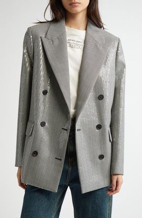 Golden Goose Journey Sequin Microhoundstooth Boyfriend Blazer in Black/Antique White at Nordstrom, Size 2 Us