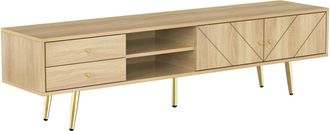 Urban Meuble Mueble de tv efecto madera natural con puertas ranuradas