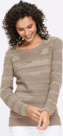 Heine Ajourpullover HEINE Pullover, Damen, Gr. 34, sesam, 100% Baumwolle, unifarben, Pullover Ajourpullover