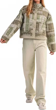 Merci Bandana Patchwork Quilted Jacket In Green