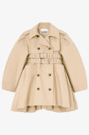 Ganni Warm Sand Trench Coat in Double Cotton - Size 10/12 Organic