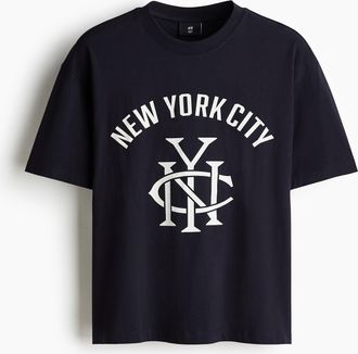 H&M Bedrucktes T-Shirt in Loose Fit - Blue