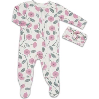 Everly Grey Jersey Long Sleeve Footie & Head Wrap Set in Honey Bloom at Nordstrom, Size Newborn