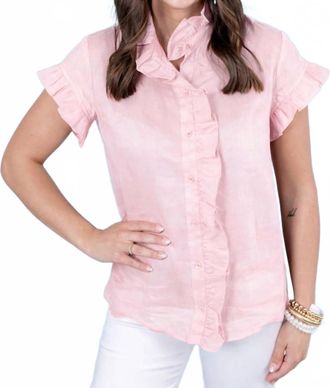 English Factory Ruffle Linen Top In Pink