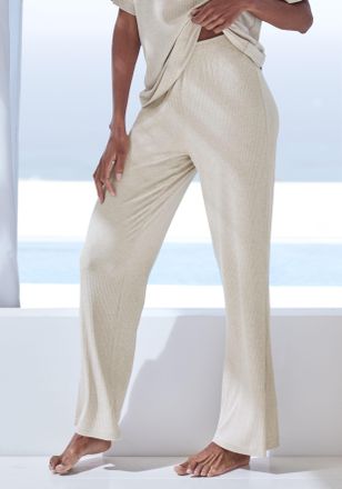 s.Oliver Pyjamahose S.OLIVER, Damen, Gr. 32/34, N-Gr, grau (hellgrau, meliert), Rippware, Obermaterial: 92% Modal (TENCEL), 8% Elasthan, meliert, weit lang, Ho