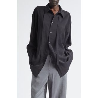 Christophe Lemaire Silk Blend Tie Button-Up Shirt in Black at Nordstrom, Size 12 Us